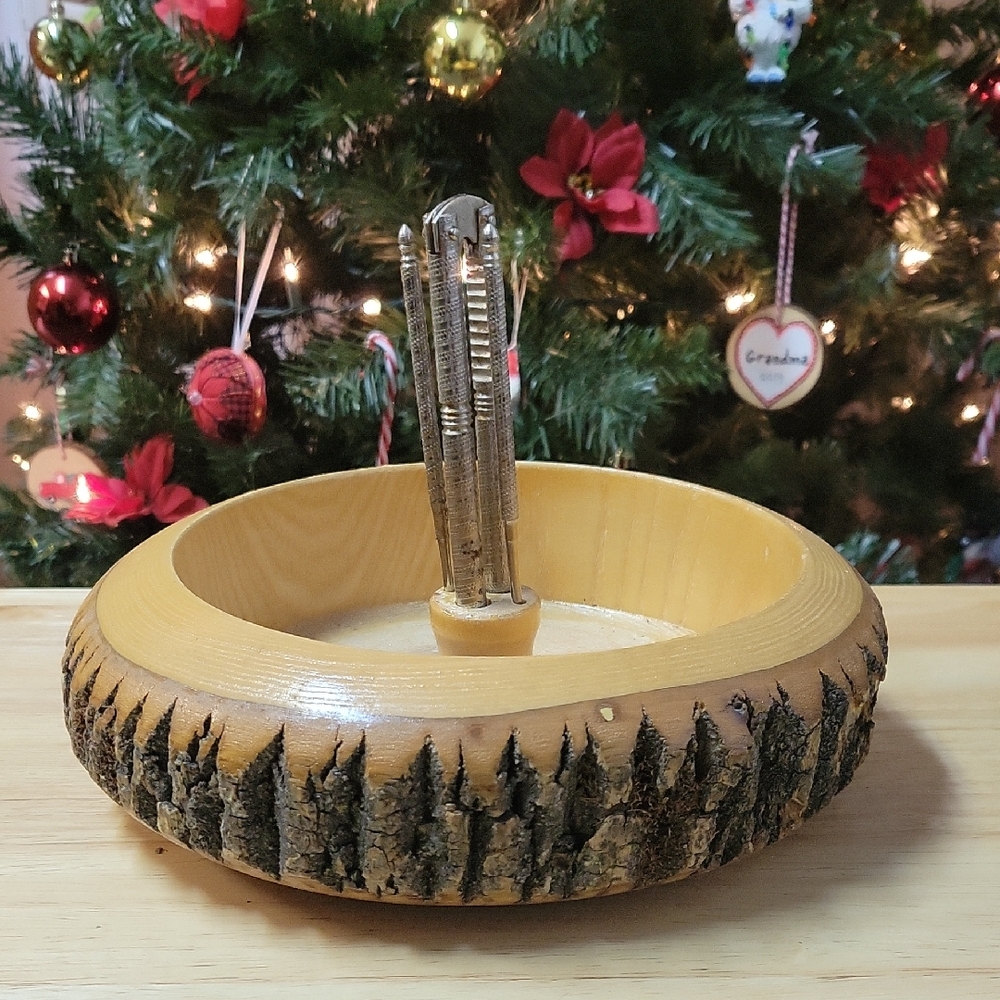 Vintage Wooden Nut Bowl with Cracker & Picks
